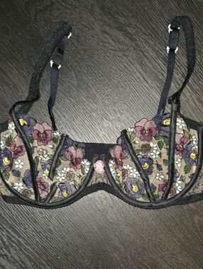 For Love And Lemons Black Floral Embroidered Underwire Bra